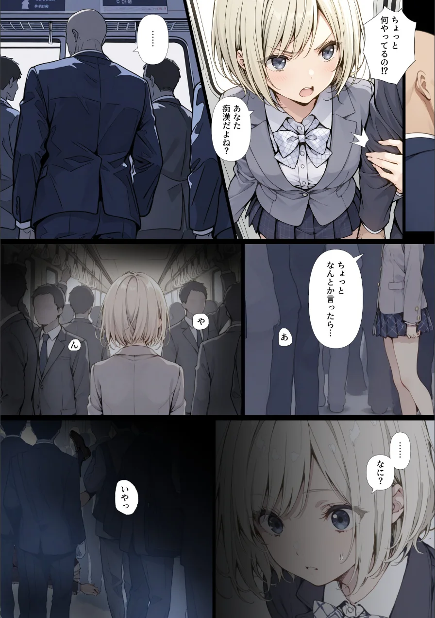 黒髪少女と金髪少女が電車で集団痴●に遭う漫画【ifストーリー】【モザイク版】 試し読み 2ページ