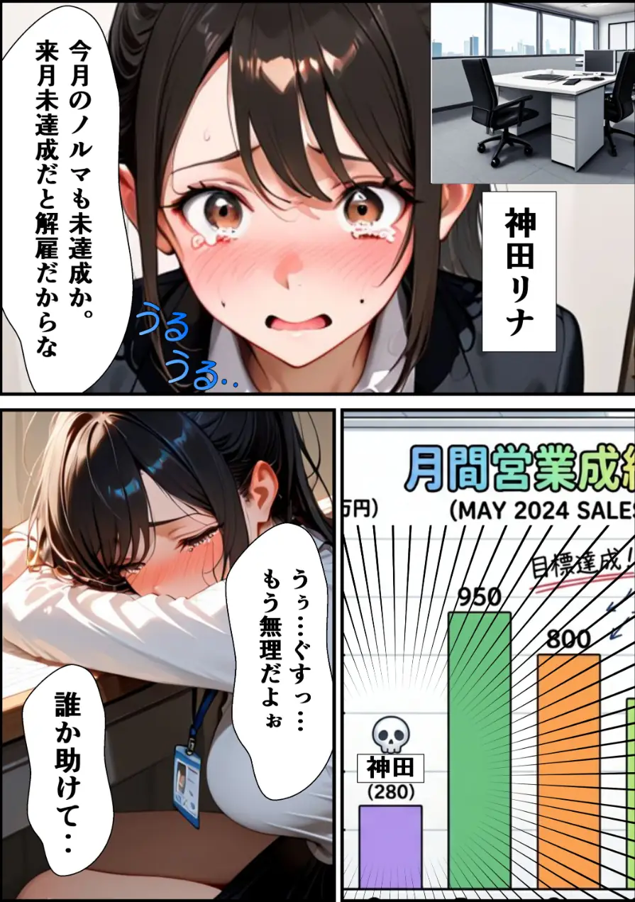 ようこそ、我が社の肉便器営業課へ。泣き虫最下位OLが肉体調教されて下剋上契約！【モザイク版】 試し読み 1ページ