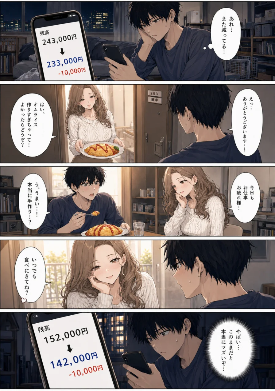 押すたび、1万円消えるボタン…その度に隣の人妻が誘惑してくる。【モザイク版】 試し読み 10ページ