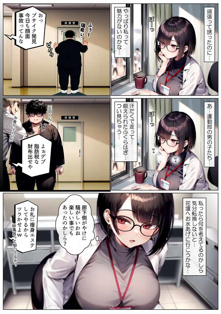保健室の先生 治療と言われキモオタチ●ポで発情交尾 モザイク版 試し読み 8ページ