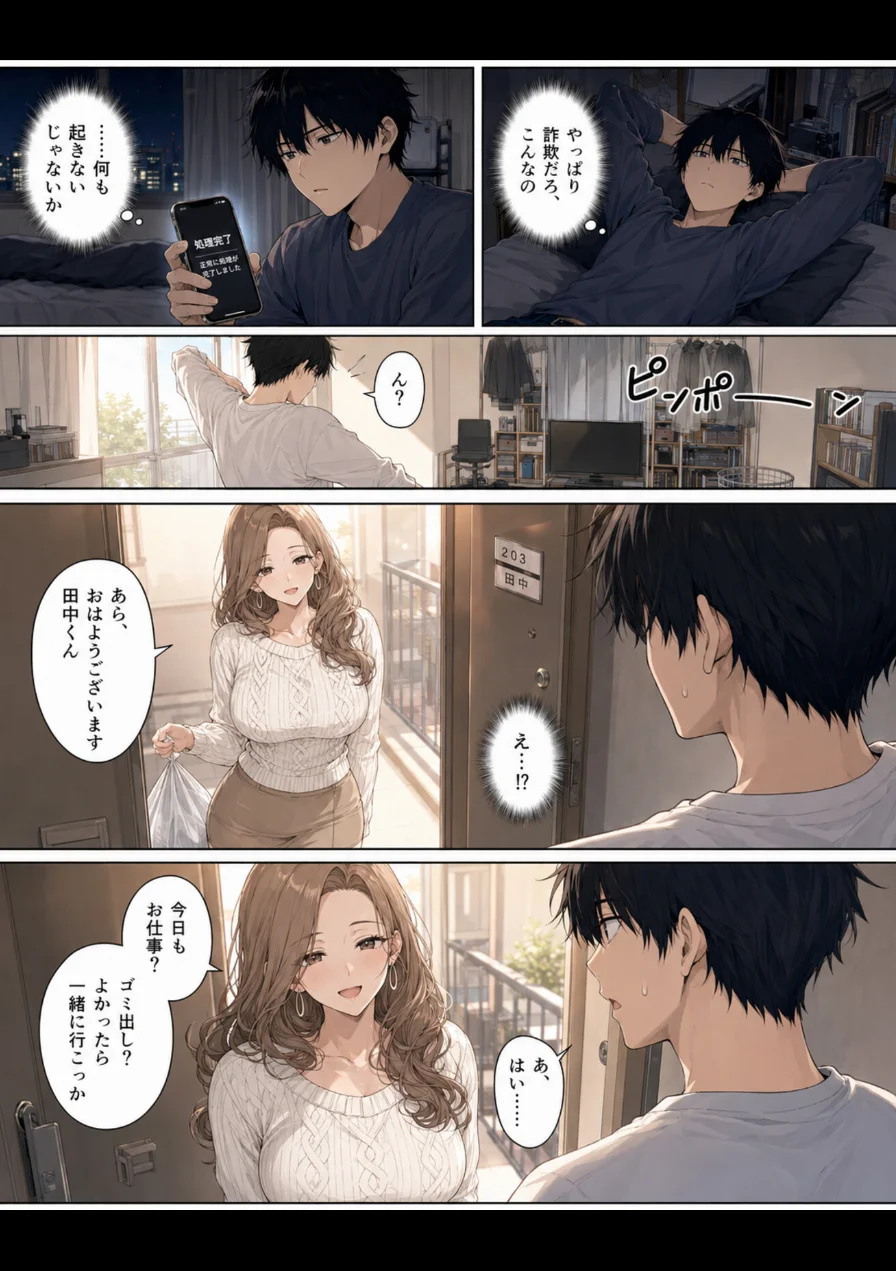 押すたび、1万円消えるボタン…その度に隣の人妻が誘惑してくる。【モザイク版】 試し読み 1ページ