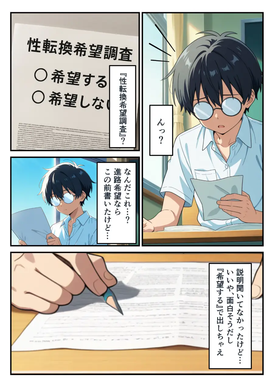 性転換希望調査に僕だけ希望するで出した結果、本当に女の子になってしまった話 試し読み 2ページ